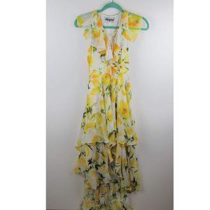 Meghan Los Angeles Lemon Ruffle High-Low Maxi Dress sz S